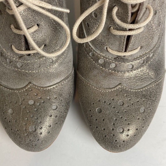 SUNDANCE Lucette Italian Leather Silver Oxford Lace-up Heels 38 Academia Preppy - Picture 8 of 14